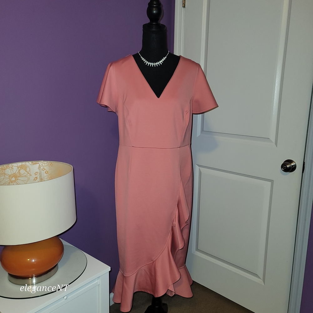 Lane Bryant Coral V-Neck Ruffle Midi Dress Sz: 12 NWT - Picture 8 of 10